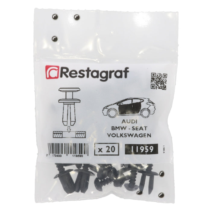 Restagraf - Plastic Rivet Ø 6,7 → 7,2 mm (Pack of 20 Pieces) - BMW 51488353567 / 51 48 8 353 567 - VehicleClips