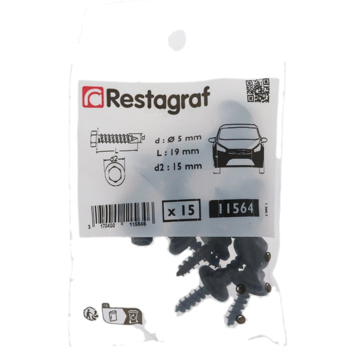 Restagraf - Soft Material Screw Ø 5 X 19 Mm Bumper And Wheel Housing Cover (Pack of 15 Pieces) - Renault 7703017131 , 77 03 017 131 - VehicleClips