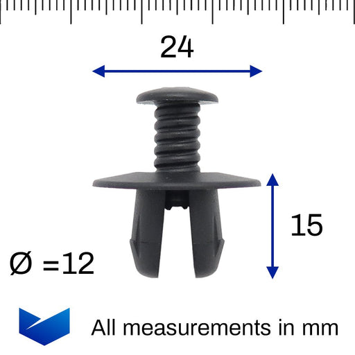 Screw Fit Plastic Clip, 12mm Hole - BMW 51717001494, 07147282845 / 51 71 7 001 494, 07 14 7 282 845 - VehicleClips