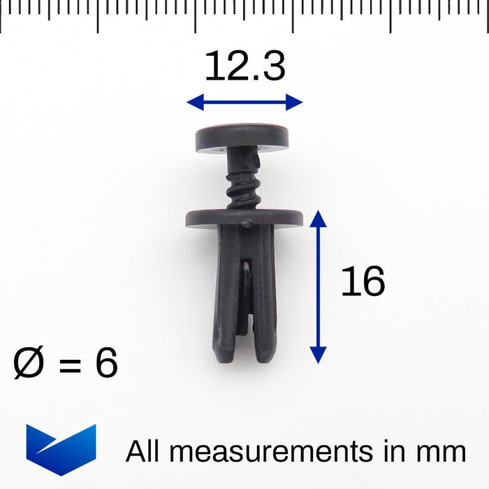 Screw Fit Plastic Trim Clip, 6mm Hole, Renault 7703072261 , 77 03 072 261 - VehicleClips