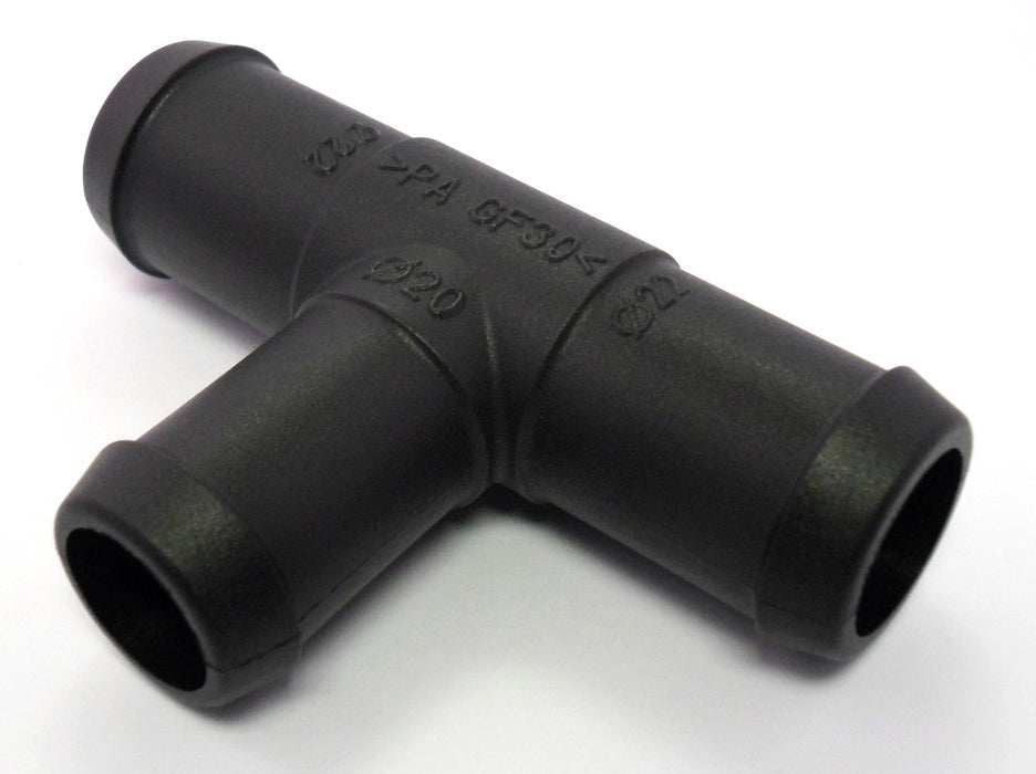 Twin 22mm to 20mm Car Heater & Breather Hose Connector, T - piece, Nylon PA66 - VehicleClips