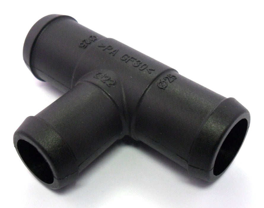 Twin 25mm to 22mm Car Heater & Breather Hose Connector, T - piece, Nylon PA66 - VehicleClips