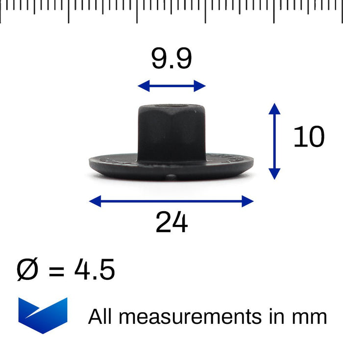 Unthreaded Plastic Nuts for Trim, Carpets & Sensor Mounts - Mercedes A2019900050 - VehicleClips