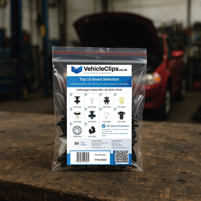 Volkswagen Caddy Fastener Assortment Mk3, 2K (2004 - 2010) - 50 Piece Kit with Top 10 Most Common Clips & Fixings - VehicleClips