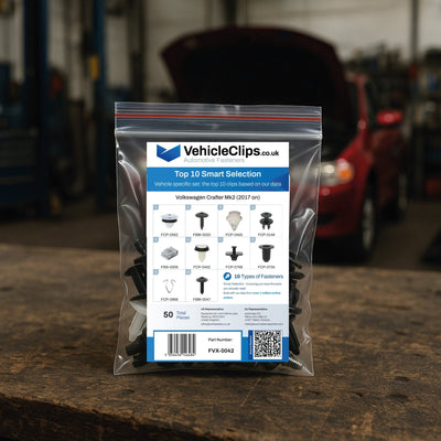 Volkswagen Crafter Fastener Assortment Mk2 (2017 on) - 50 Piece Kit with Top 10 Most Common Clips & Fixings - VehicleClips