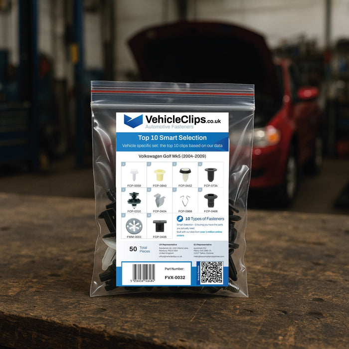 Volkswagen Golf Fastener Assortment Mk5 (2004 - 2009) - 50 Piece Kit with Top 10 Most Common Clips & Fixings - VehicleClips