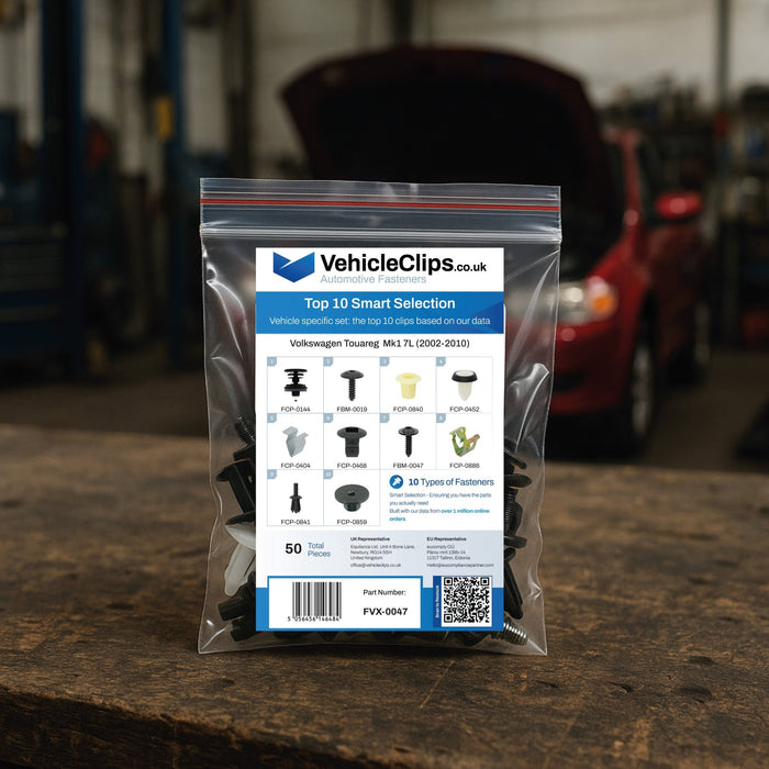 Volkswagen Touareg Fastener Assortment Mk1 7L (2002 - 2010) - 50 Piece Kit with Top 10 Most Common Clips & Fixings - VehicleClips