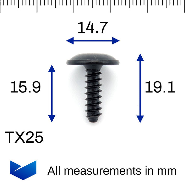 10-Pack VW/Audi Wheel Arch Liner Screws - Torx, Black, 18mm (OE N90775001)