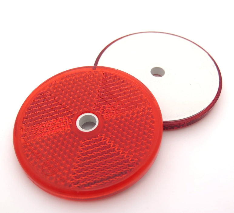 60mm Red Circular Reflector with Centre Screw Hole - VehicleClips