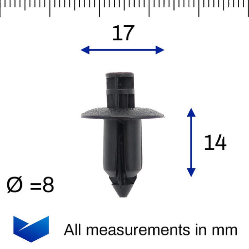 8mm Black Push Fit Plastic Rivet- Honda 91505-SL0-003 - VehicleClips