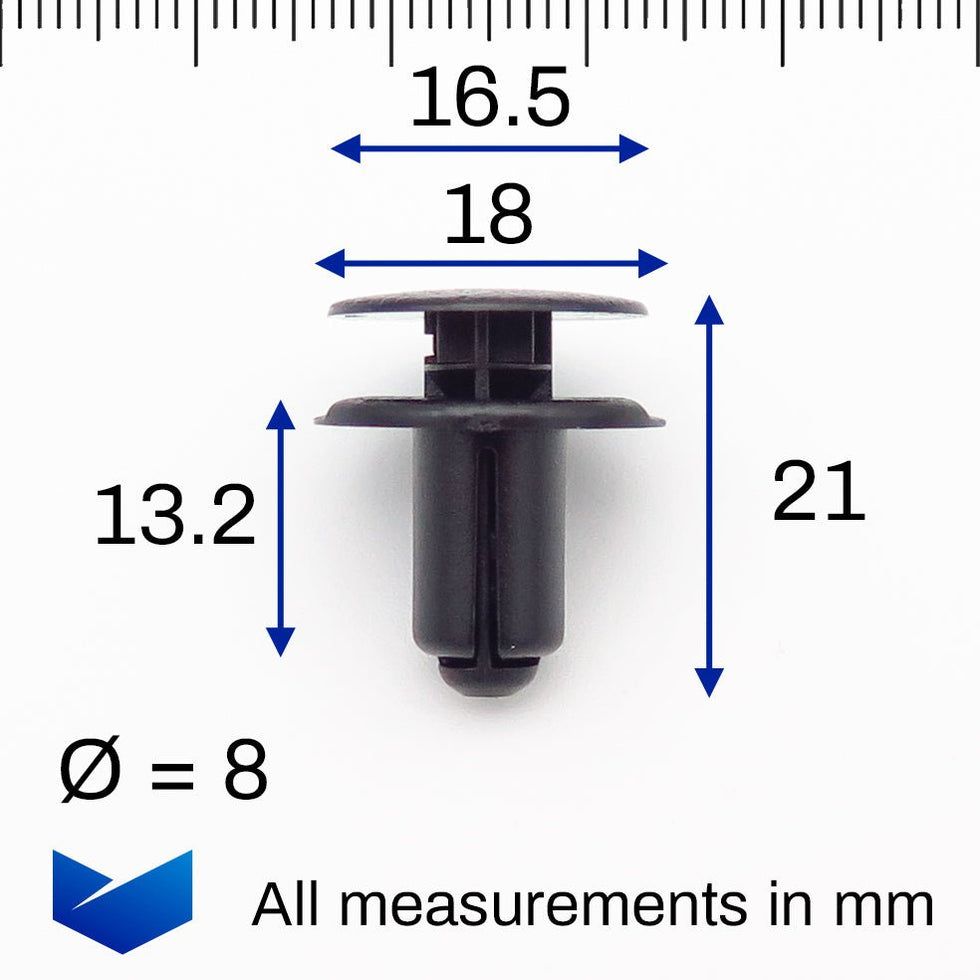8mm Plastic Push Fit Fasteners, Kia 865901W000 — VehicleClips