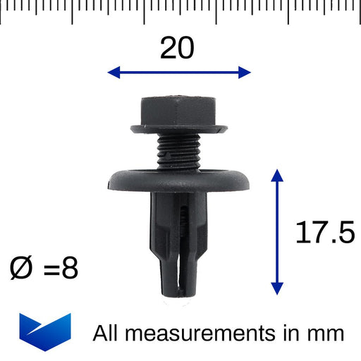 8mm Plastic Screw Fit Clips for Engine Undertrays & Shields- Nissan 01553-0034U - VehicleClips