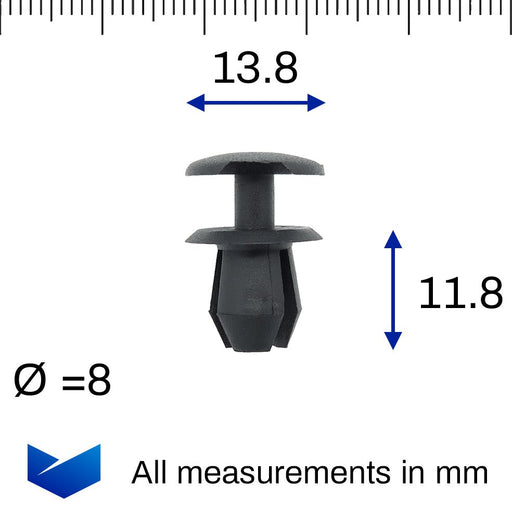 8mm Push Fit Black Plastic Rivet for Bumpers & Trims- Volkswagen 333867633 - VehicleClips